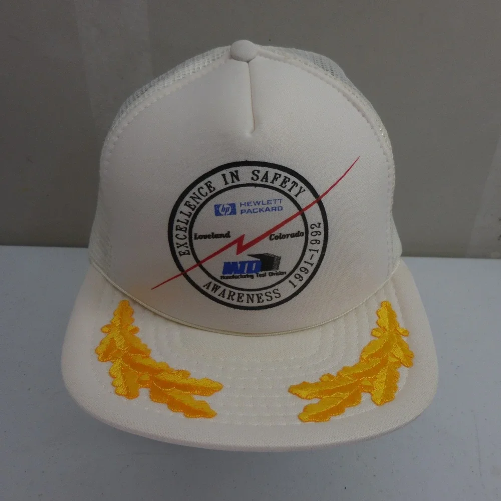 Vintage Hewlett Packard HP Trucker Hat 1991 Safety NASA Logo Scrambled Eggs